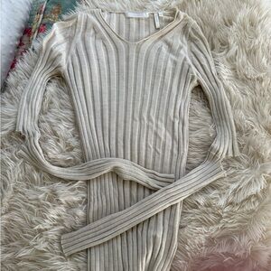 Helmut Lang Cream V-Neck Sweater